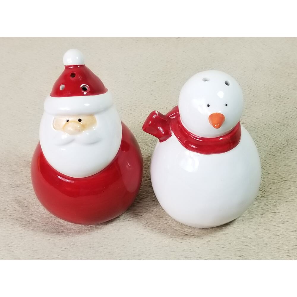 Christmas Oneida Salt & Pepper Shakers Santa & Snowman 3 1/2" Porcelain 80s Vtg